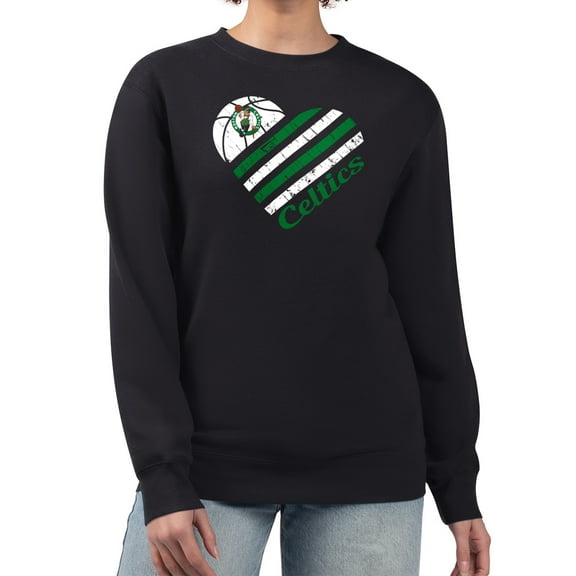 Women's G-III 4Her by Carl Banks Black Boston Celtics Heart Graphic Fleece Pullover Sweatshirt