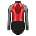thumbnail image 2 of TiaoBug Leotard for Girls Shiny Color Block Long Sleeve Gymnastic Athletic Bodysuit Dancewear Red 14, 2 of 5