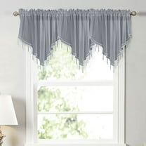 HCBY Lace Valance Swag Curtain 51 Inch Scalloped Sheer Curtain Panels with Crystal Beads - Rod Pocket Farmhouse Window Treatment for Kitchen Bedroom 1pc Boho Chic Drape Decor Gray