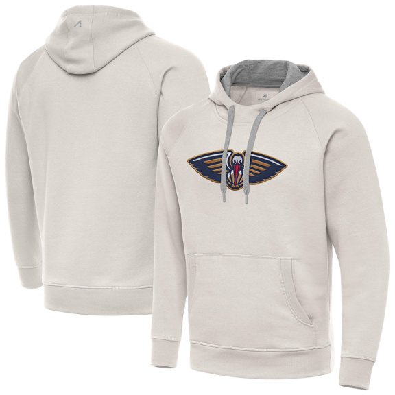 Men's Antigua Cream New Orleans Pelicans Big Logo Victory Pullover Hoodie