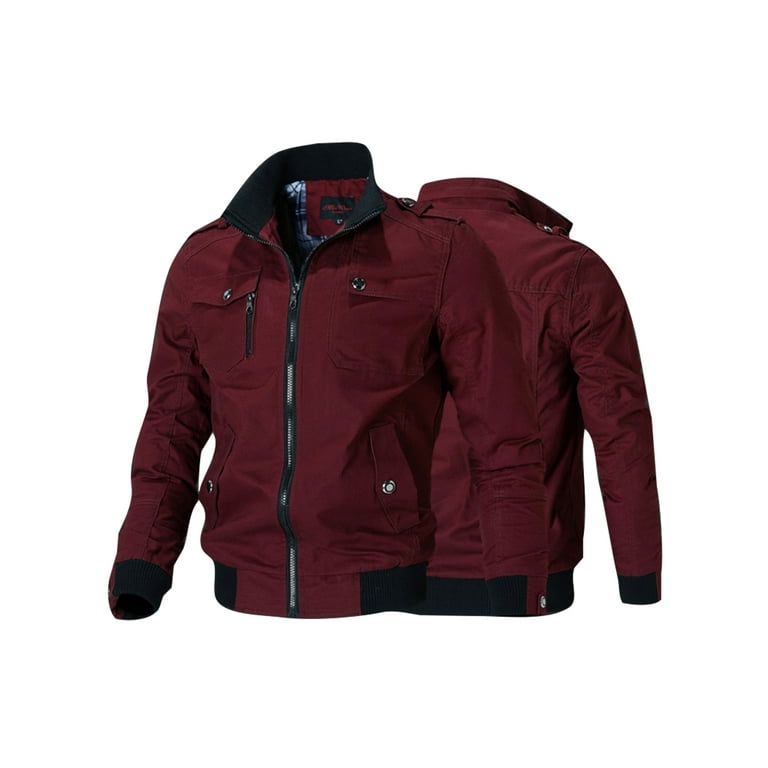 Frontwalk Casual Full Zip Military Jacket for Men Stand Collar Bomber Jackets Mens Cargo Jacket Claret XL Walmart