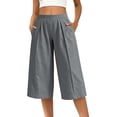 thumbnail image 7 of Ltctricy Capri Pants for Women Elastic Waisted Wide Leg Pants Loose Fit Casual Pants with Pockets Beach Vacation Clothes(Gray,X-Large), 7 of 7
