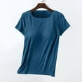 thumbnail image 5 of Fmbrln Womens Summer Short Sleeve Tops Built in Bra Crew Neck Ribbed T-shirts Casual Lightweight Solid Color Blouse Blue M, 5 of 8