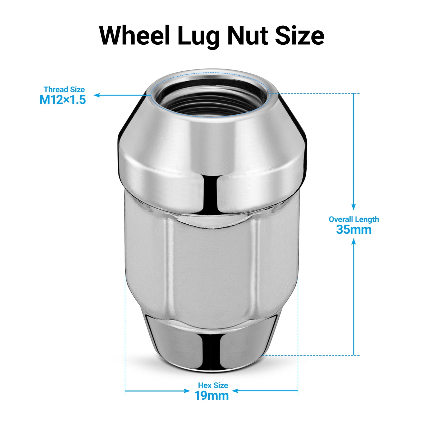 12mmx1.5 Wheel Lug Nuts,20pcs M12x1.5 Lug Nut Silver Chrome Closed End Cone Seat Bulge Acorn Lug Nuts 3/4 inch 19mm Hex 1.4 inch 35mm Tall Compatible with Ford Chevy Mazda Chrysler Dodge GMC