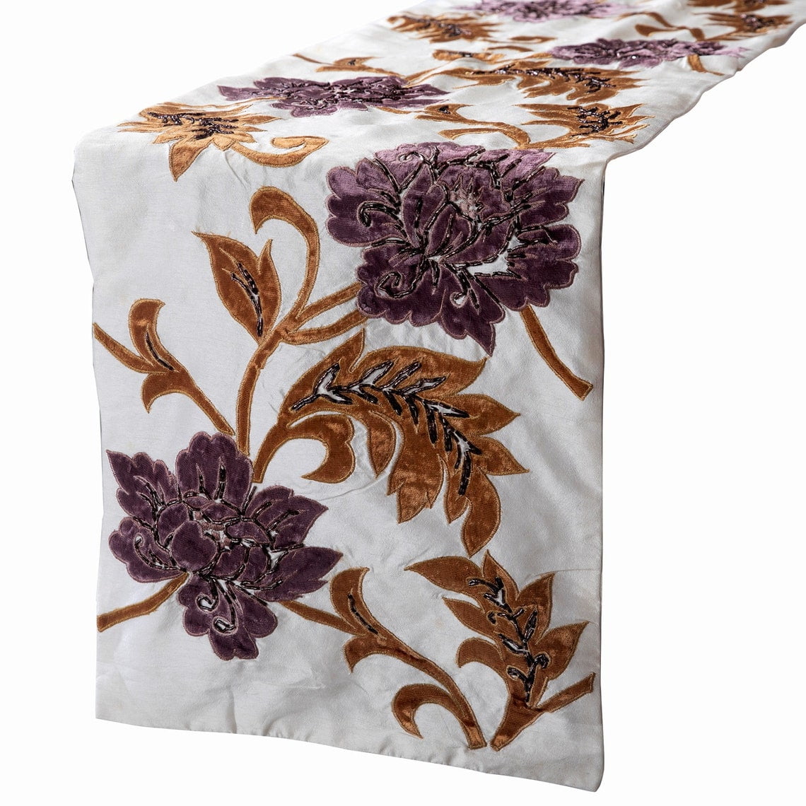 Handmade Decorative Table Runner Ivory, Gold, Purple, 14 inch wide x 36 ...