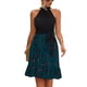 thumbnail image 1 of Vestido con estampado de bloques de Color de verano para mujer, elegante, sin mangas, dobladillo suelto, cuello Halter, vestido con cinturón para citas, 1 of 8