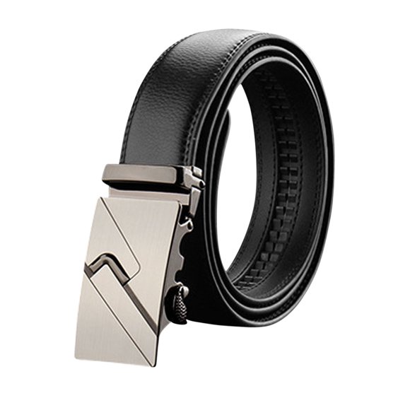 Unique Bargains Men Sliding Buckle Holeless Adjustable PU Ratchet Belt Black 125CM