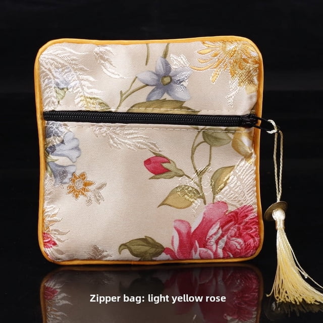 Bolsa con cierre de cremallera, bolsa de brocado de doble capa, bolsa para guardar joyas, bolsa para envolver pulseras con cordón