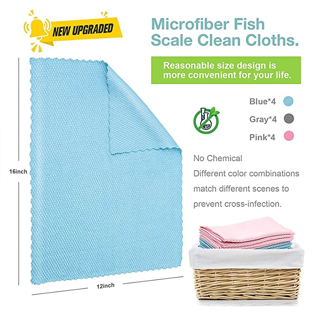 Kepooman 12Pack Microfiber Cleaning Cloths, All-Purpose Softer Highly Absorbent, Lint Free - Streak Free Wash Cloth for House, Kitchen, Car, Window, Gifts, Multicolor