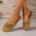 thumbnail image 7 of PMVFHDE Embroidered Mesh Slippers Women Boxy Mule Flat On Shoes Indoor Comfort Breathable Casual Sandals Gold - 5.5, 7 of 7