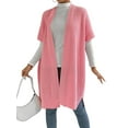 thumbnail image 3 of Women'S Ribbed Knit Cardigan Batwing Short Sleeve Oversized Casual Sweater Chunky Side Split Long Coat Pink One size, 3 of 10