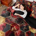 thumbnail image 4 of Feelyou Chic Fashion Honeycomb Bedding Comforter Set 7pcs, Black Red Abstract Ombre Queen Bedding Sets, Leaf Plant Botanical Reversible Queen Sheet Sets, Lightweight Room Decor, 4 of 7
