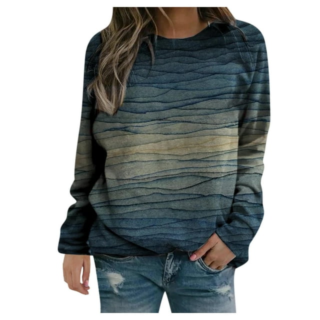 Lolmot Chandails à Imprimé Décontractés pour Femmes, Col Ras du Cou Thermique, Manches Longues, T-Shirts Amples Com