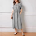 thumbnail image 3 of Joernso Striped Lapel Button Down Shirt Dress with Pockets Summer Casual Short Sleeve A-line Long Shift Beach Dress for Women, 3 of 8