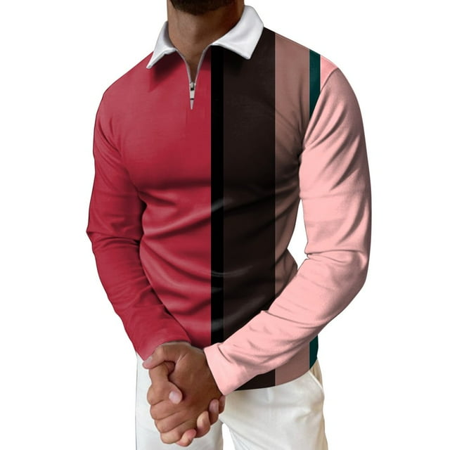 POINTERTECK T-Shirt à Col à Revers pour Hommes, Mode Décontractée, Simple, en Coton et Lin, à Petits Motifs, Chemise à Manches Longues
