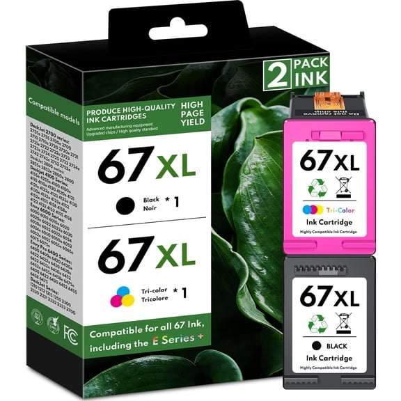 67XL 67 Ink Cartridge Compatible for 67 XL Ink Cartridges Deskjet 2742e Envy 6000 6010e Black Tri-Color