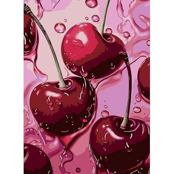 Square Drill Cherry Diamond Art Kits for Adults,Cherry 5D Diamond Painting Kits for Adults Beginners,DIY Square Diamond Dot Painting Gem Art Kits for Adult, Home Wall Decor