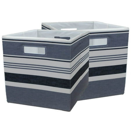 Better Homes & Gardens 12.75" Fabric Cube Storage Bins, Black Stripe, 2 Pack