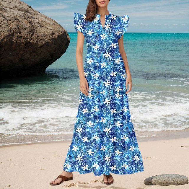 WILLBEST Faldas Para Mujer Elegante Vestido Casual De Mujer Para Uso Diario, Vacaciones, Casa, Playa Y Con Falda Acampanada Y Estampado Floral, Básico Versátil Para Primavera, Verano Y Otoño.