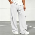 thumbnail image 4 of Men's Cargo Wide Leg Sweatpants with Pockets Classic Drawstring Waist Loose Straight Trousers, Soft Knit Casual Daily Sports Pants White XXL, 4 of 8