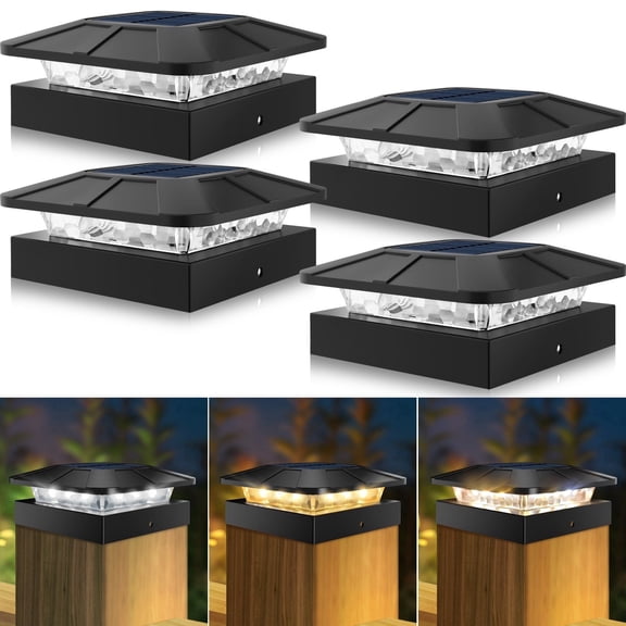 Peasur 4 Pack 4x4 Solar Post Cap Lights Outdoor Waterproof, Solar Fence Post Lights 3 Modes for 4x4 or 3.5x3.5 Wood Vinyl Posts Deck Railing Porch Mailbox