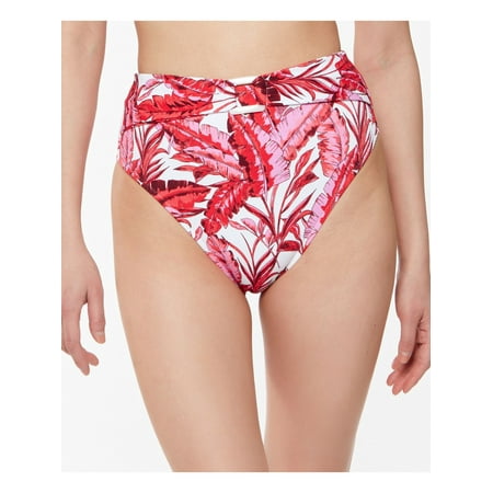 

JESSICA SIMPSON Women s Pink Printed Stretch O-Ring Unlined Full Coverage Paradiso Palm High Waisted Swimsuit Bottom XL