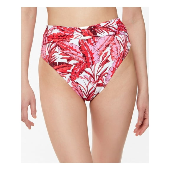 JESSICA SIMPSON Women's Pink Printed Stretch O-Ring Unlined Full Coverage Paradiso Palm High Waisted Swimsuit Bottom XL