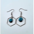 thumbnail image 3 of Round Turquoise Hexagon Silver Dangle Earrings RTHSDE, 3 of 6