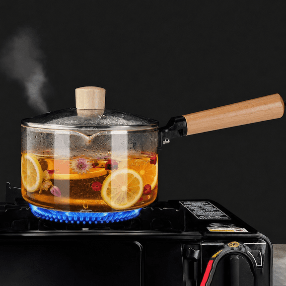 XUET 60oz/1.8L Clear Glass Saucepan, Stovetop Safe Pot with Lid & Handle