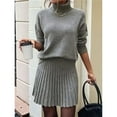 thumbnail image 4 of Female Sweater Skirt Sets 2 Piece Outfits Ribbed Knit Mock Neck Sweater Pullovers A Line Mini Skirt Set Gray XL, 4 of 9