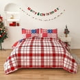 thumbnail image 2 of Smuge Christmas Quilt Sets Queen Full Size Snowman Christmas Tree Bedding Sets Bedspread Lightweight Coverlet with 2 Pillow Shams, Red Plaid Stripe, 2 of 6
