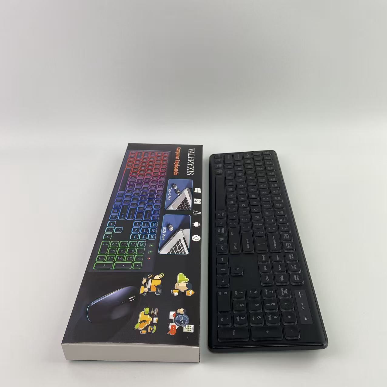 VALERYXIS Computer keyboard, wireless keyboard, rechargeable and illuminated letters, full-size