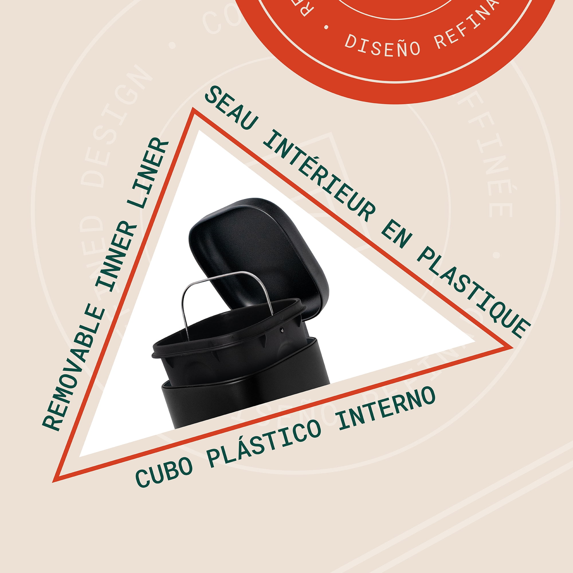 Acento Cubo Square Step Trash Can, 1.6 Gallon Compact Bathroom Waste Bin with Soft Close and Stay Open Lid, Removable Inner Bucket, Matte Black