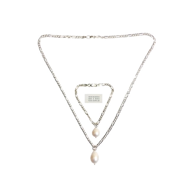 Set Collar Pulsera Aretes Plata .925 GREG J.M. Clásico con Perla Cultivada