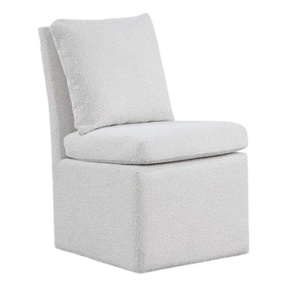 Ager Side Dining Chair with 6 Caster Wheels-Barrel Style-White Boucle