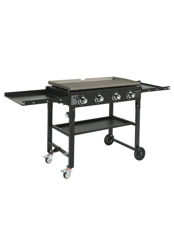 Ktaxon 4-Burners Propane Griddle Foldabel BBQ Grill Flat Table Top Gas Cooking Station with Side Shelves for Outdoor Barbecue Backyard