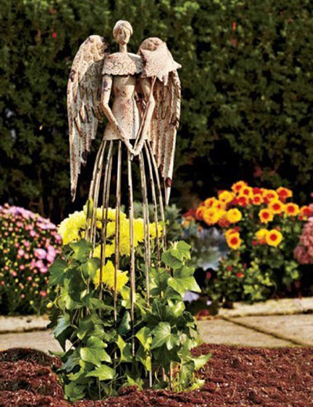Antiqued Metal Garden Angel Statue Patio Lawn Yard Indoor Outdoor Decorations Christmas(25.5")