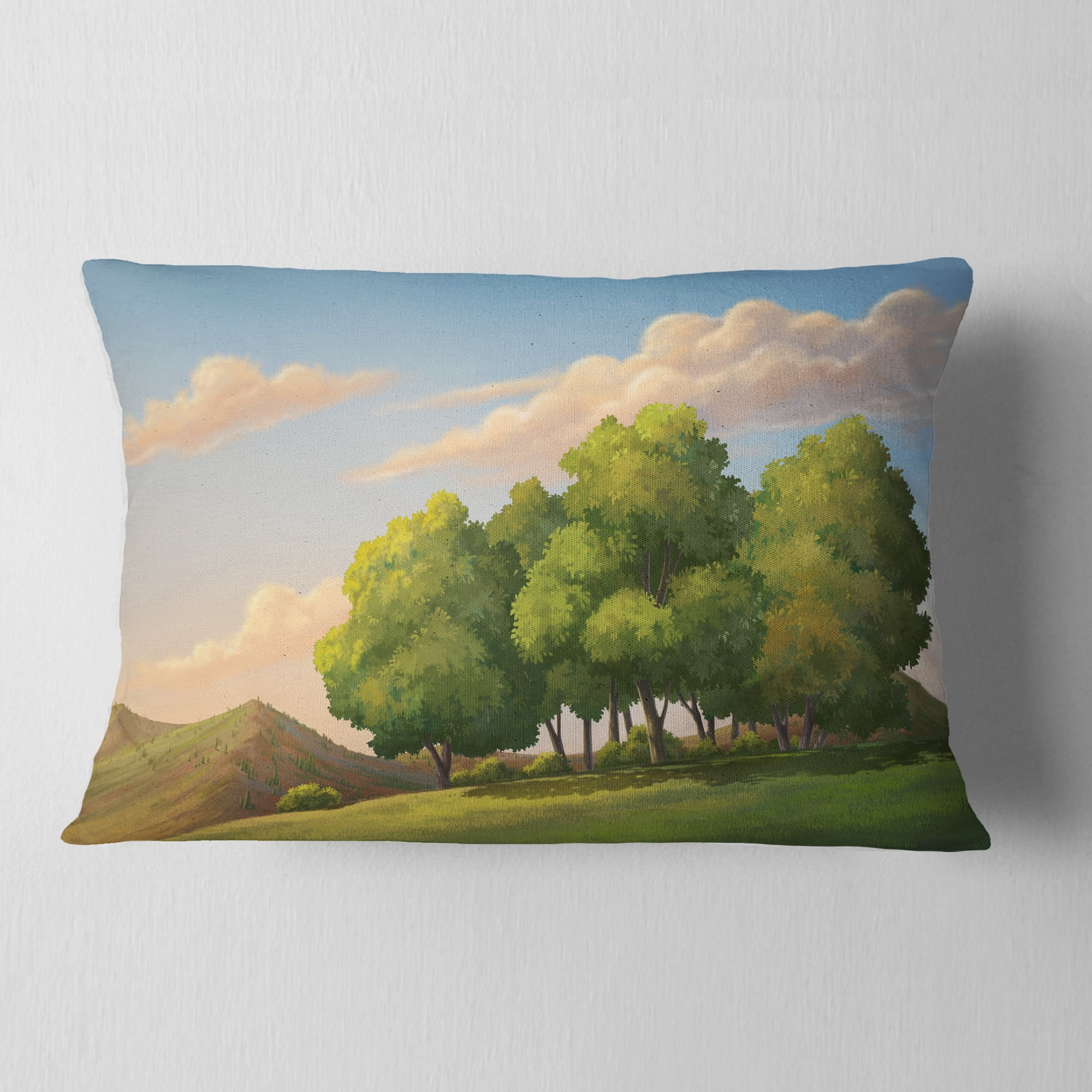 Designart Green Mounds with Green Trees - Landscape Wall Throw Pillow - 12x20