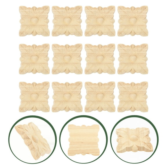 Omeite Door, bed and table decorative square decals wood relief flower pieces (Type A: 5*5cm) 12pcs