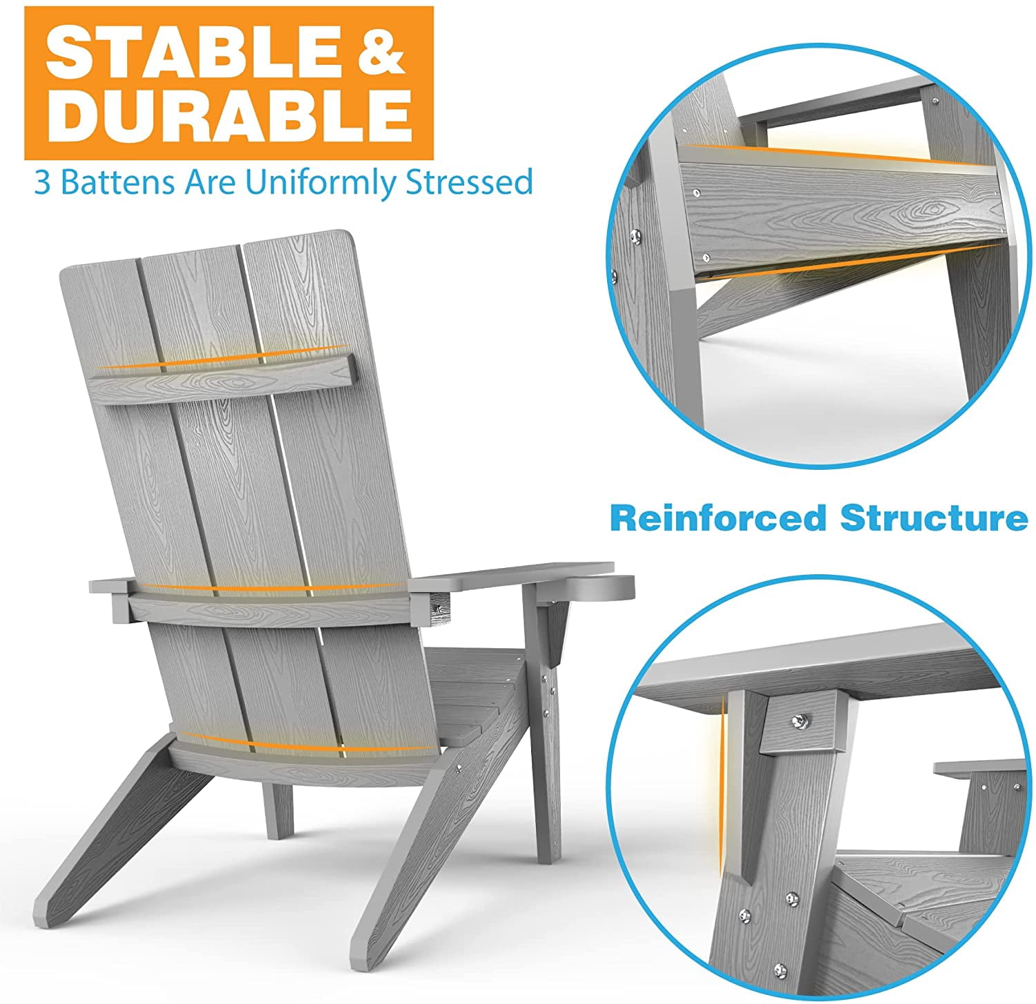 Adirondack Chairs Weather Resistant with Cup Holder,Unfinished, Patio Seating, Patio Chairs Furniture, Lounge Chairs for Outside, Plastic Lawn Chair, Outdoor Chair (1, Gary)