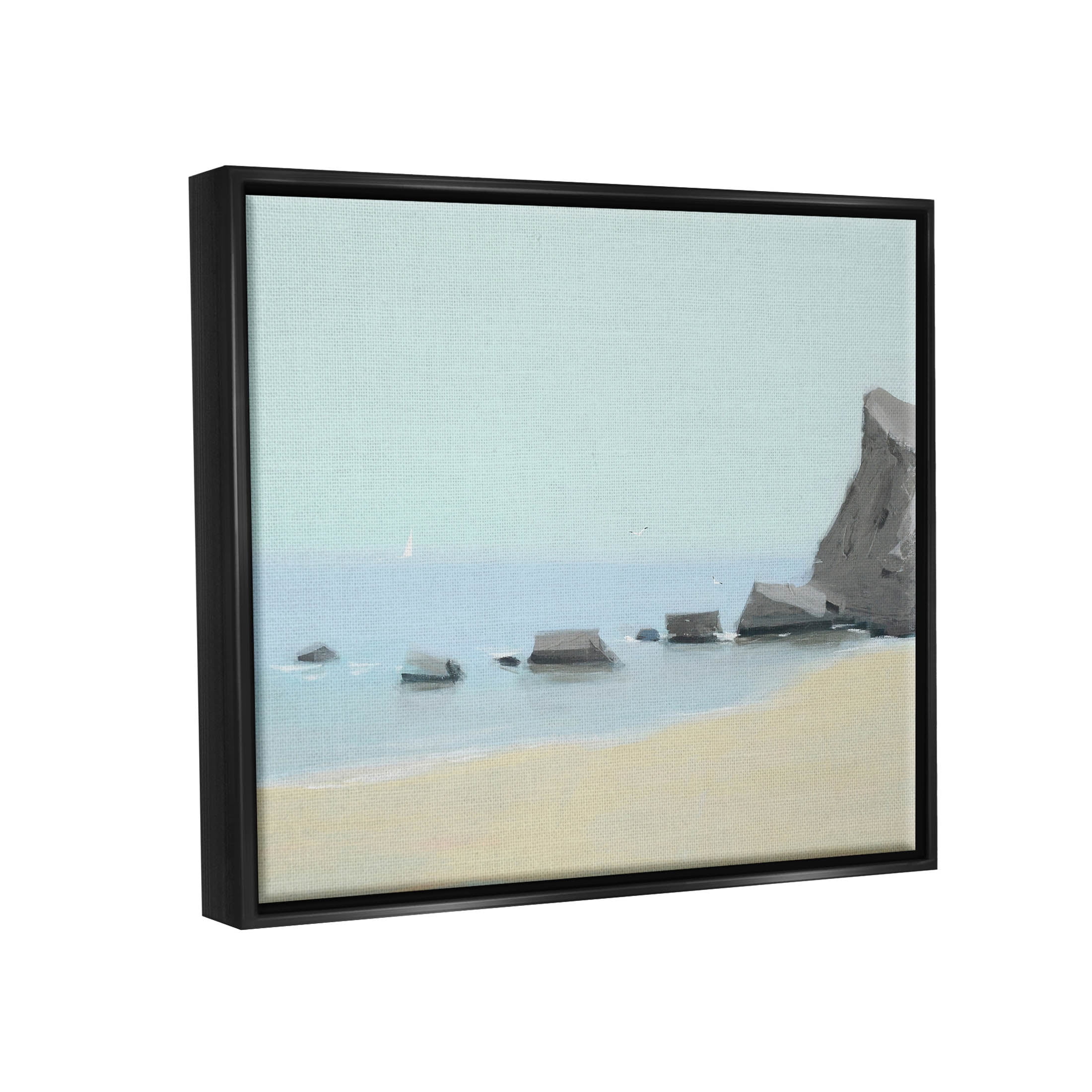 Calm Beach Shore Rocks Coastal Graphic Art Jet Black Framed Art Print Wall Art