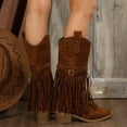 thumbnail image 7 of IUJSOY Tassel Cowboy Boots for Women Side Zipper MId Calf Boots Stacked Heel Pointy Toe Western Boot, 7 of 7