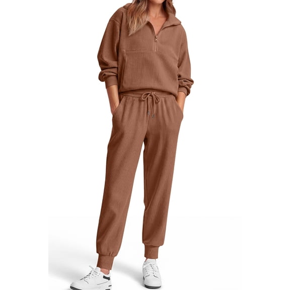 Fantaslook Womens 2 Piece Sets Long Sleeve Half Zip Sweatsuits Lounge Jogger Tracksuit with Pockets Vacation Fall Outfits