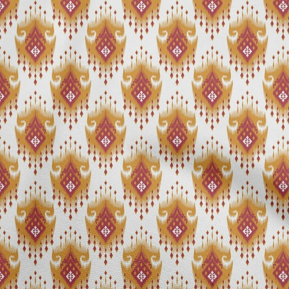 oneOone Polyester Spandex Gamboge Yellow Fabric Asian Ikat Diy Clothing Quilting Fabric Print Fabric By Yard 56 Inch Wide