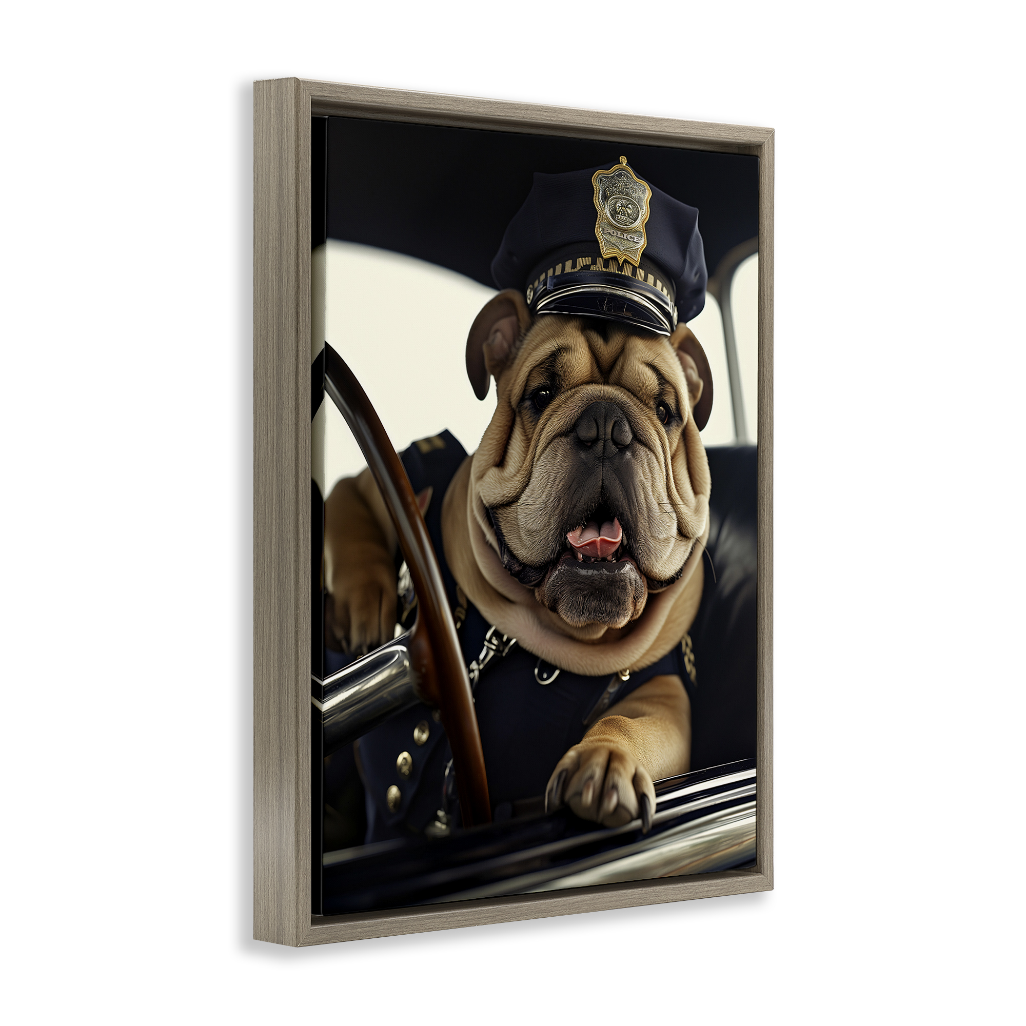 Stupell Industries Police Dog in Car Animals & Insects Painting Brown Floater Framed Canvas Art Print Wall Art, 17 x 21