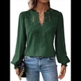 thumbnail image 3 of Blusas Bohemias de Larga con Cuello en V para Mujer, Blusas de con Lunares, Ropa de Crochet con Encaje Fluido, Ropa Informal de Moda. Verde Oscuro L, 3 of 9