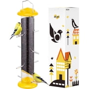 iBorn Finch Feeders for Outside,Nyjer/Thistle Bird Feeder,14 Inch Tube Bird Feeders for Outdoors Hanging,Metal Finch Feeders for Thistle Seed with 12 Small Ports,8 Metal Perches,Yellow,Pack of 1
