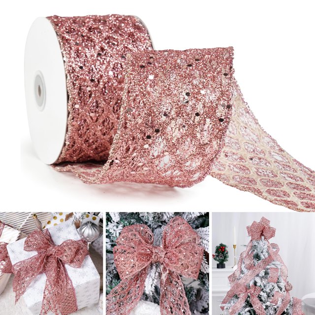 Cinta trenzada con purpurina de color oro rosa MAYREEL, 6 cm x 9 m
