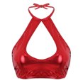thumbnail image 1 of RUNQHUI Women's Shiny Metallic Keyhole Crop Top Halter Backless Rave Bandeau Vest Bra Clubwear Red One Size, 1 of 6