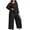 Black#2, variant on Hzzrkos Women Casual Plus Size Loose Solid Color Round Neck Long Sleeve Two Piece Wide Leg Loungewear Pajama Set, Soft Relaxed Sleepwear Outfit For Indoor Daily Rest Black XXXL